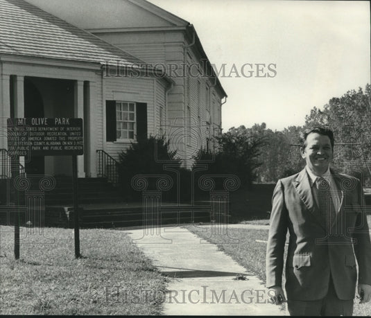 1975, Jim Parsons stand in front of Mount Olive Community Center - Historic Images