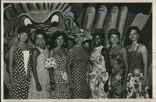 1990, Miss Alabama Contestants in Casual Wear in front of Mural - Historic Images