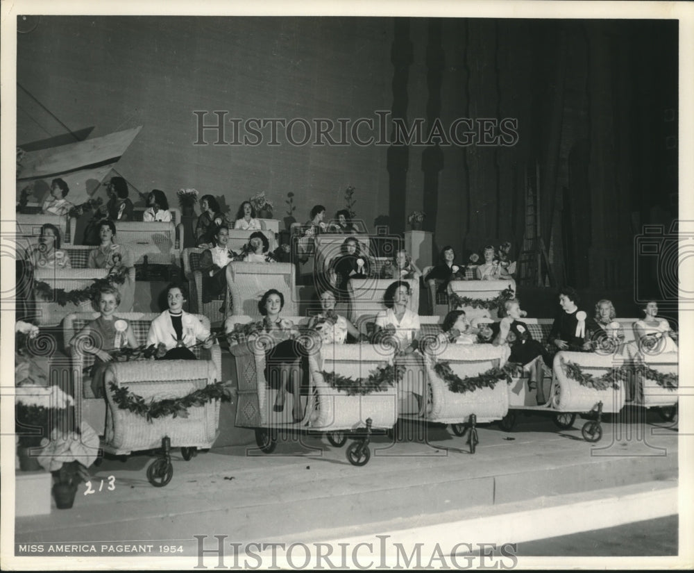 1954, Miss America Pageant Contestants on Stage in Sleighs - Historic Images