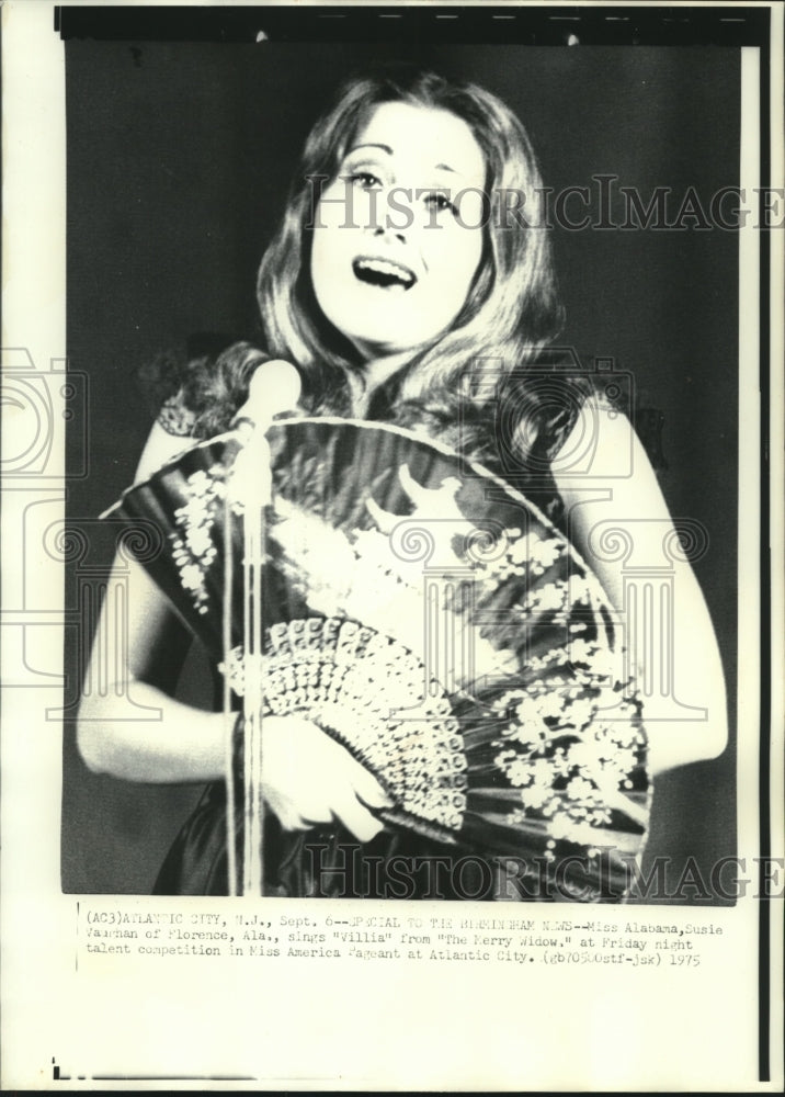 1975 Susie Vaughn, Miss Alabama, Sings at Miss America Competition - Historic Images