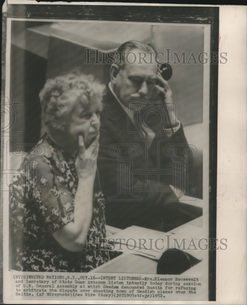 1952 Mrs. Eleanor Roosevelt and Secretary of State Dean Acheson - Historic Images