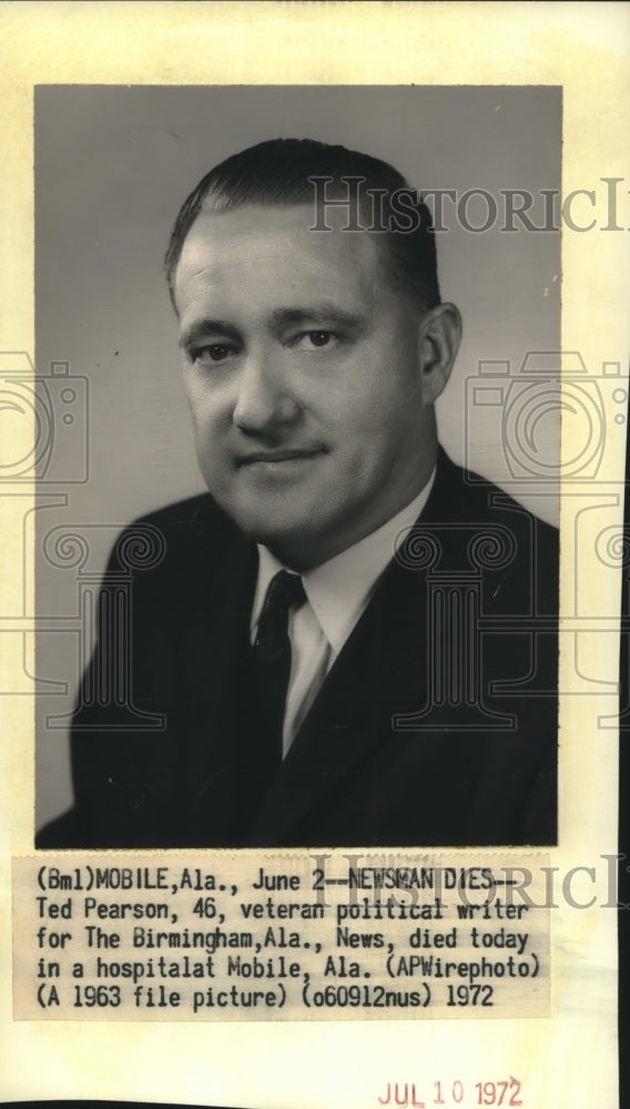 1962 Press Photo Ted Pearson, Veteran Political Writer for The Birmingham News - Historic Images