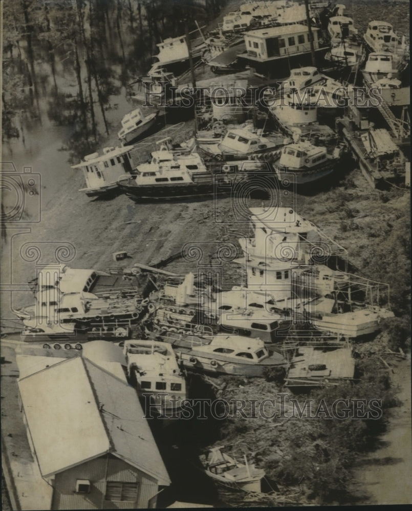 1969, Fishing and House Boats after Hurricane Camille in Bothville - Historic Images