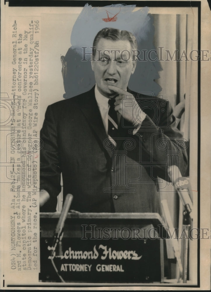1966, Attorney General Richard M. Flowers of Alabama makes a gesture - Historic Images