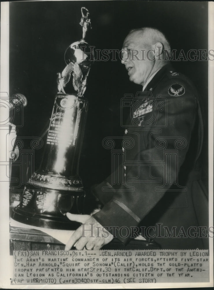 1946, Retired five-star General Hap Arnold with Gold Citizen Trophy - Historic Images