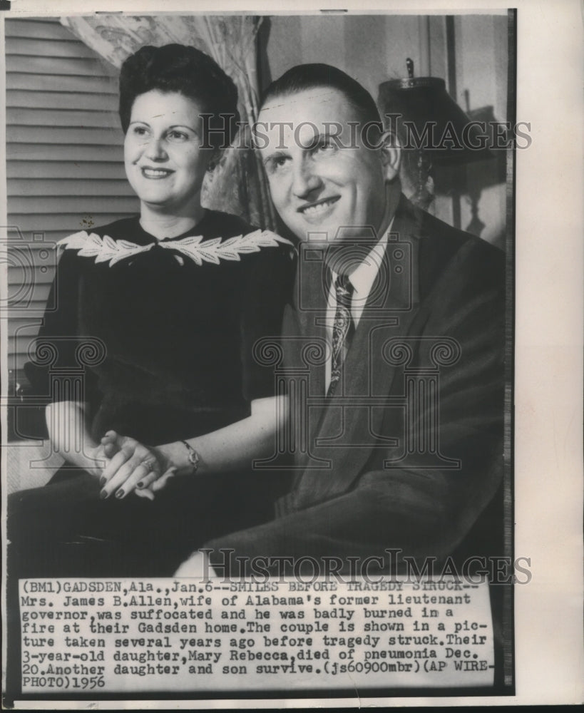 1956 Press Photo Former Alabama Lieutenant Governor James B. Allen with wife - Historic Images