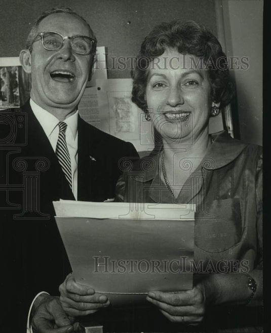 1963, Politician Albert Boutwell & wife with return papers - Historic Images