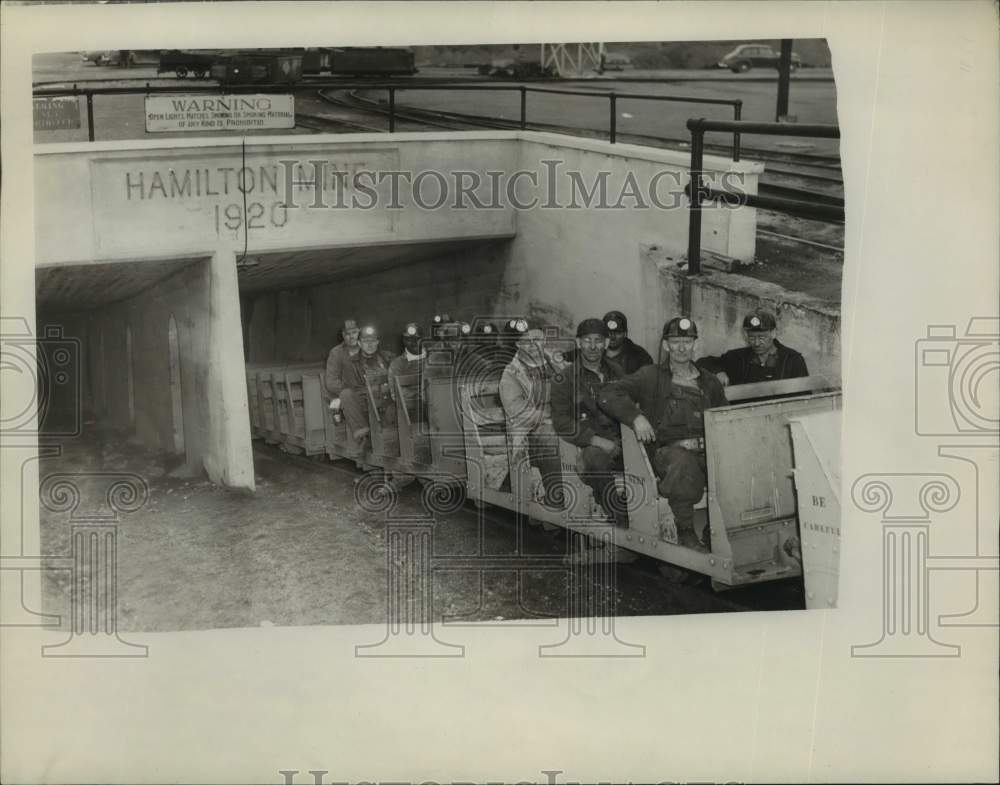 1946, Hamilton Mines workers on shuttle, TN Coal, Iron &amp; RR Co., AL - Historic Images