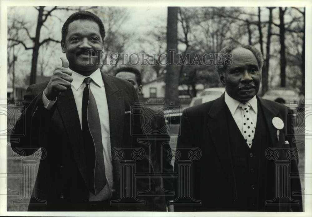 1992 Press Photo Speaker Jesse Jackson, Rev. Abraham Woods, Fairfield, Alabama - Historic Images