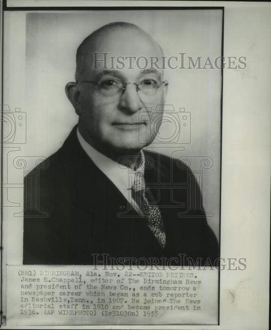 1955, Birmingham News ed. James Chappell, portrait for retirement - Historic Images