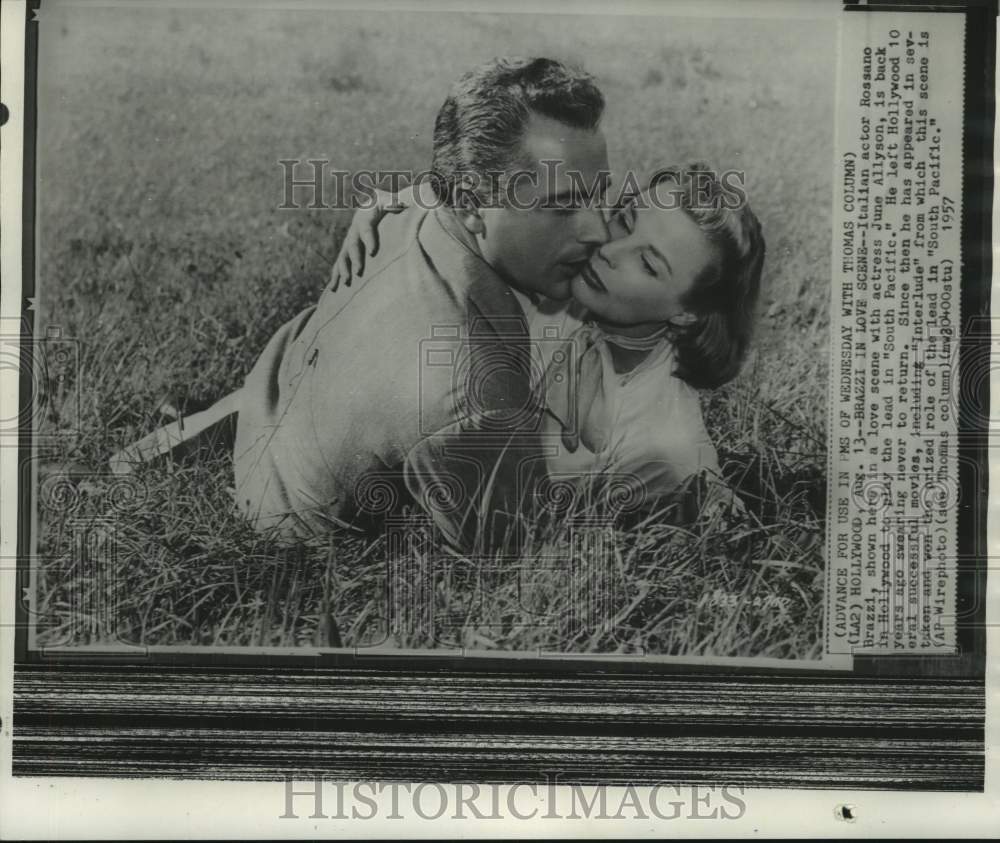 1957 Rossano Brazzi, Italian Actor, in Love Scene with June Allyson - Historic Images