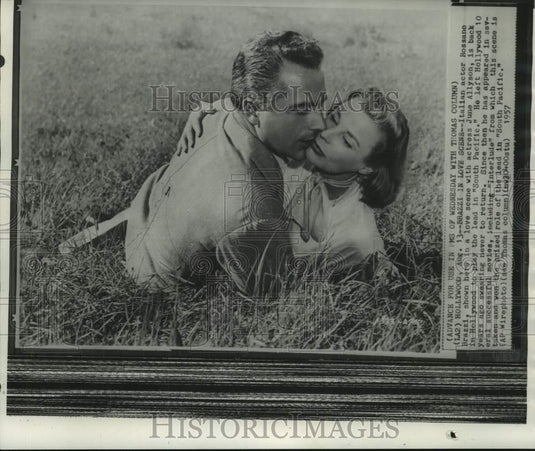 1957 Rossano Brazzi, Italian Actor, in Love Scene with June Allyson - Historic Images