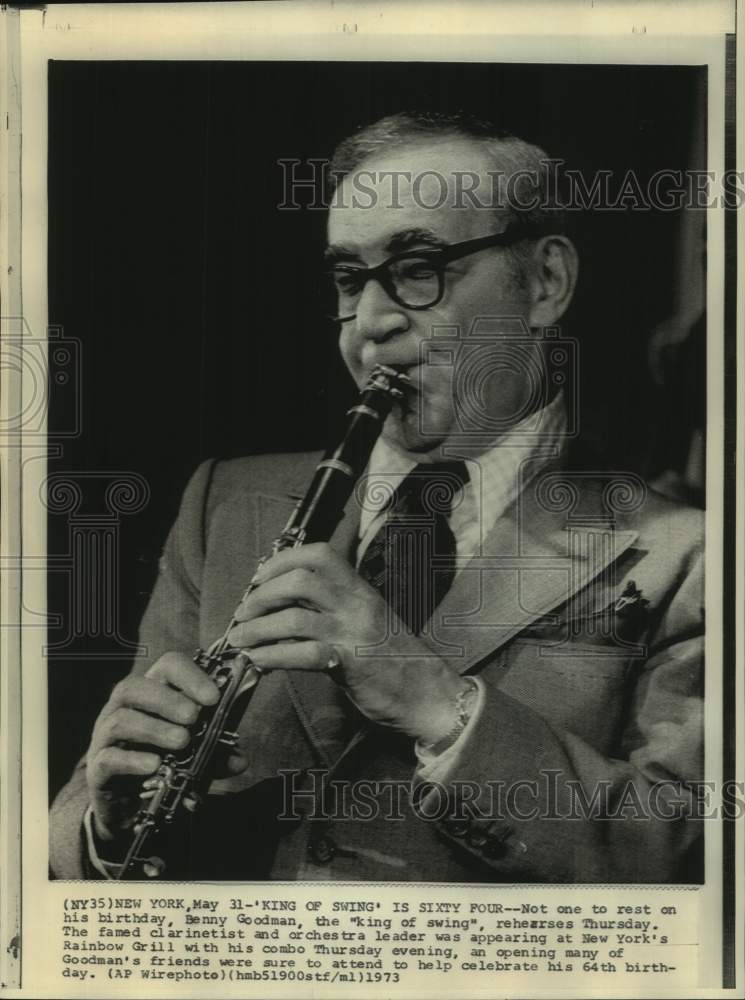 1973, Clarinetist Benny Goodman Rehearsing - abna44261 - Historic Images