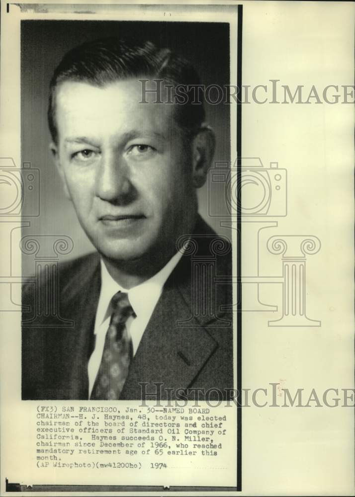 1974 Press Photo H. J. Haynes Named Chairman of Board of Standard Oil Company - Historic Images