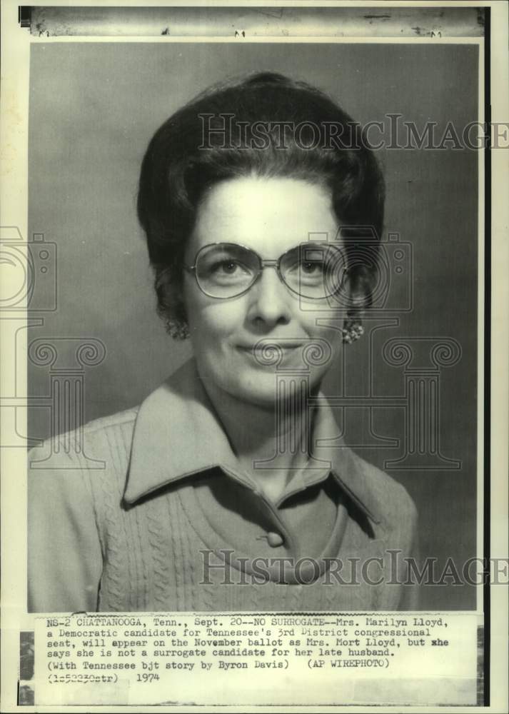 1974 Press Photo Mrs. Marilyn Lloyd, Democrat for Tennessee Congressional Seat - Historic Images