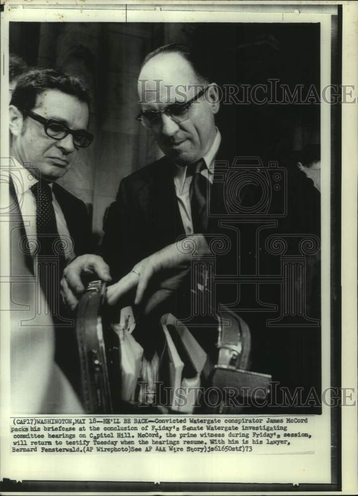 1973 Press Photo James McCord &amp; attorney at Senate Watergate hearings - Historic Images