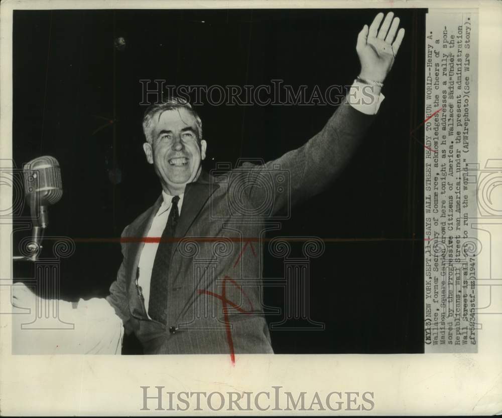 1947 Press Photo Henry Wallace in New York at a Progressive Citizens rally - Historic Images