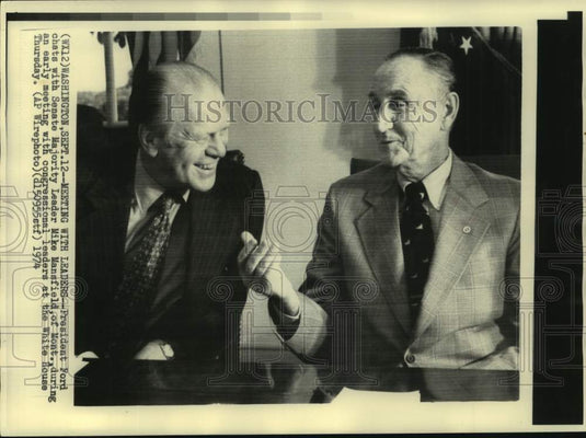 1974, Mike Mansfield, US Senator talks to President Ford - abna44418 - Historic Images