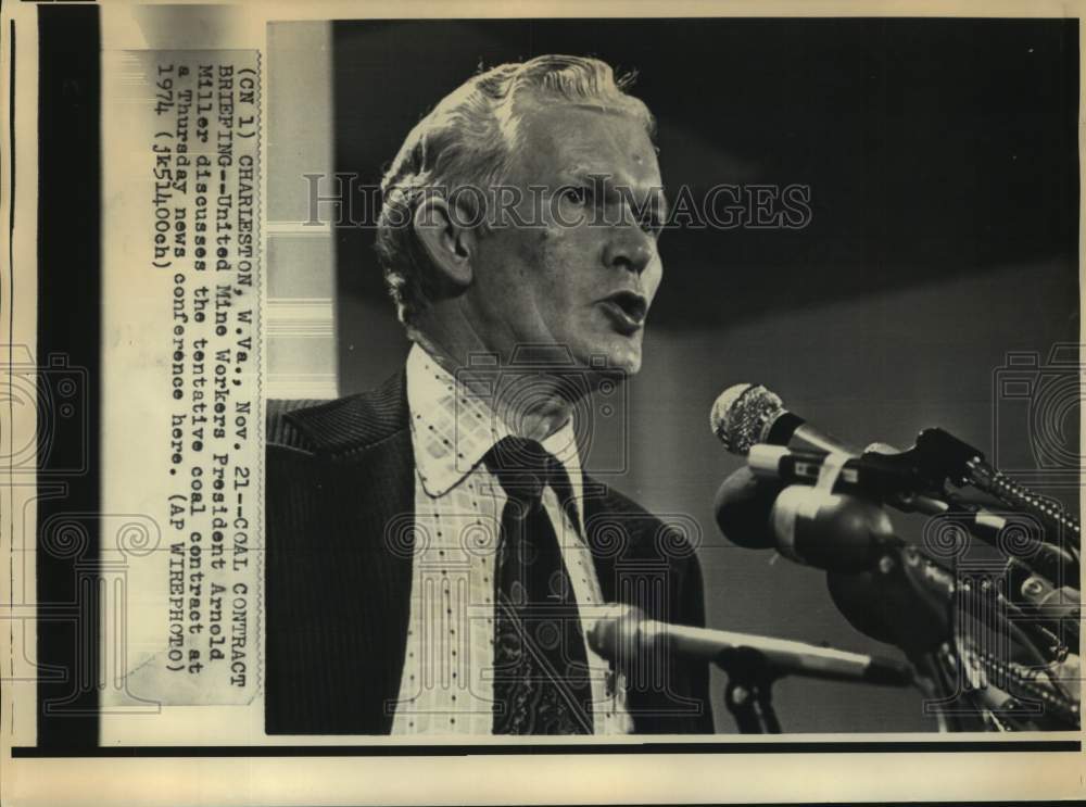 1974, Arnold Miller, United Mine Workers President, discusses contrac - Historic Images