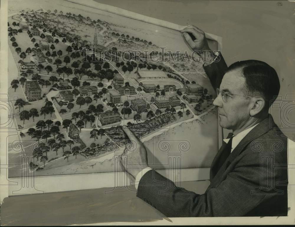 1948, Dr. George Stuart, Educator, looks neighborhood rendering, AL - Historic Images