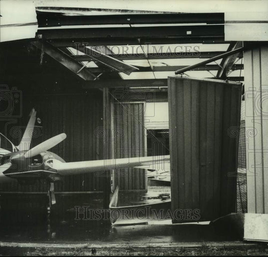 1967 Press Photo Tornado in Alabama Cause Winds That Lifted Roof From Hangar - Historic Images