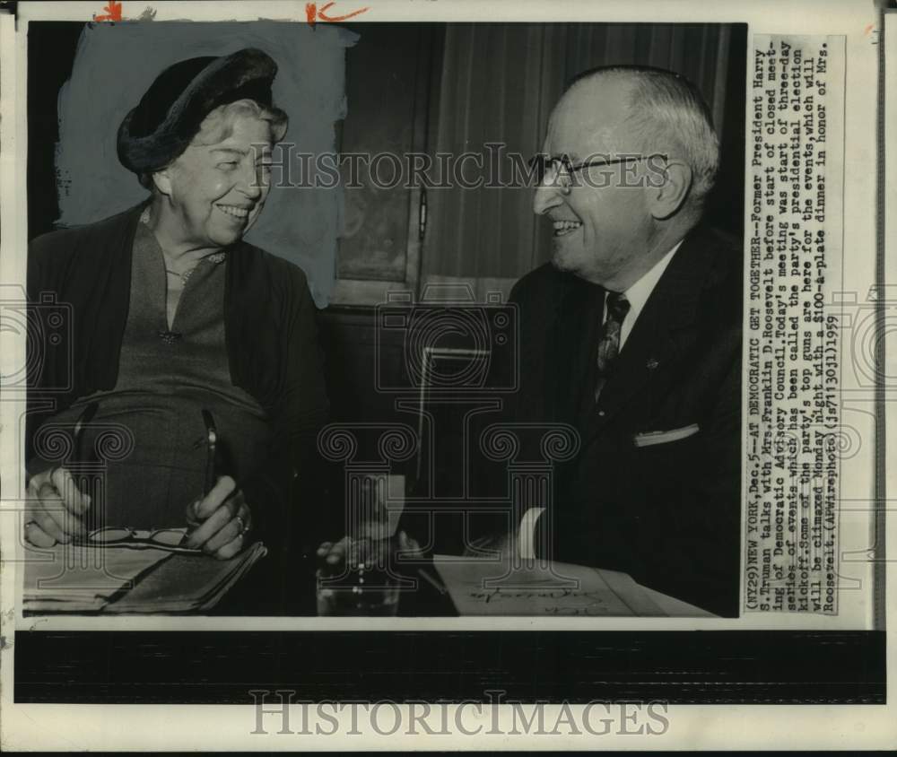 1959, Harry S. Truman talks with Mrs. Franklin D. Roosevelt - Historic Images