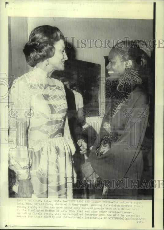 1974, Mrs. Gerald Ford & Cicely Tyson at luncehon, Birmingham, AL - Historic Images