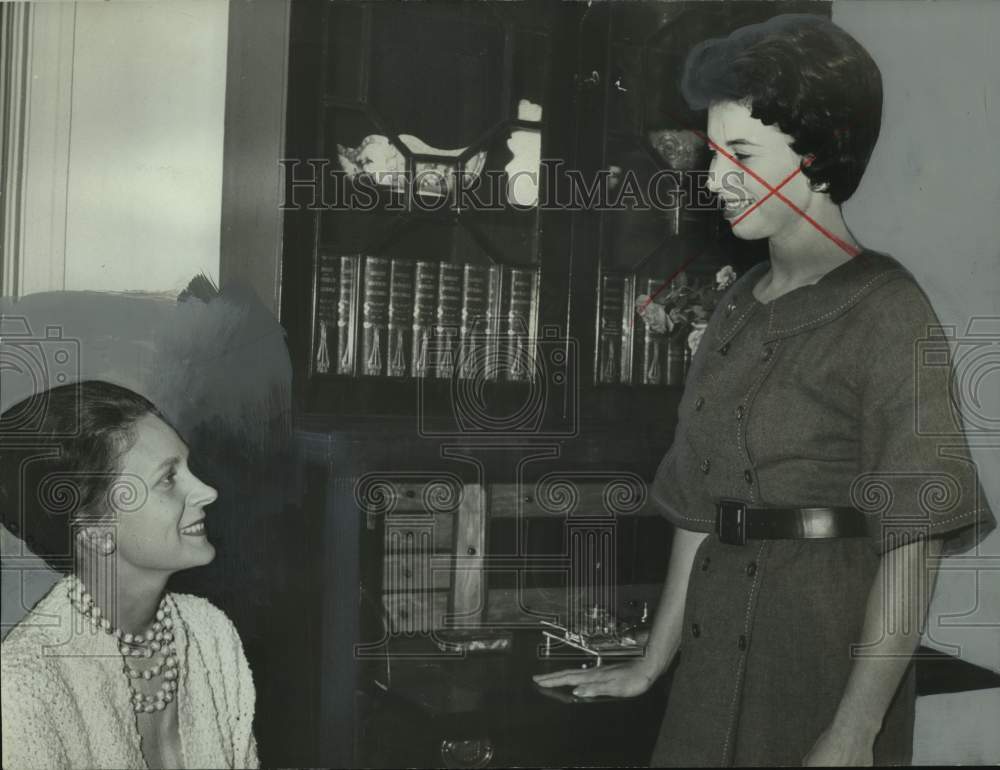 1962, Mrs. James Bradford, Mrs. Willis Rogers at art club meeting - Historic Images