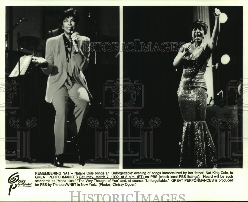 1992 Press Photo Natalie Cole promo shots for &quot;Great Performances&quot; on PBS in NY - Historic Images