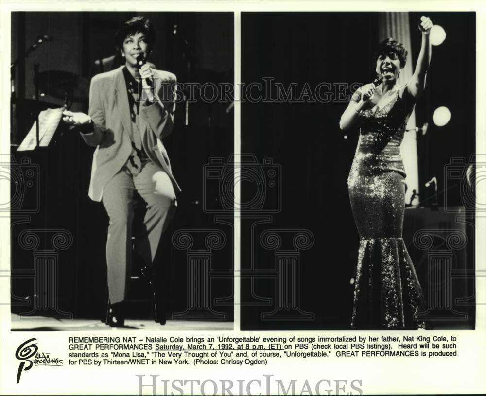 1992 Press Photo Natalie Cole promo shots for "Great Performances" on PBS in NY - Historic Images