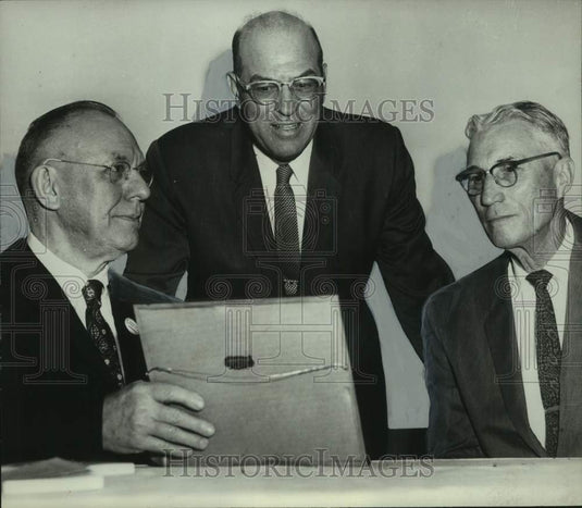 1961, Sellers Stough, High School Principal, & J.P. Creel with Awards - Historic Images