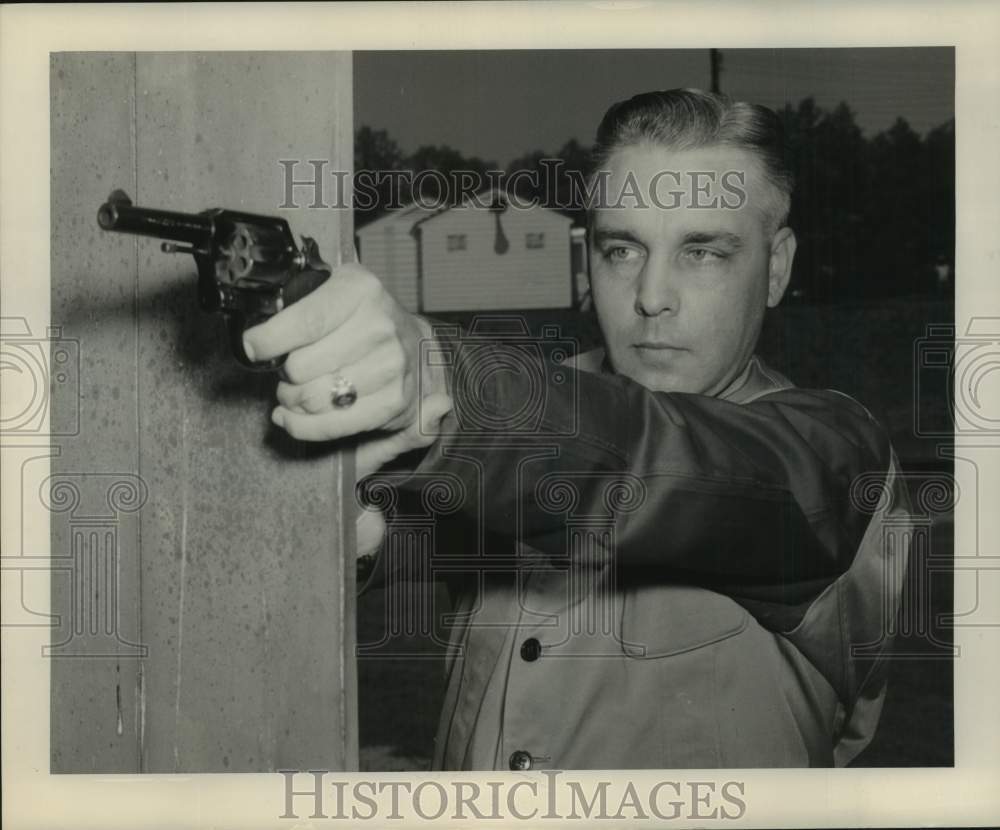 1951, Captain Detective Clarence Franklin Pate at FBI Pistol Range - Historic Images