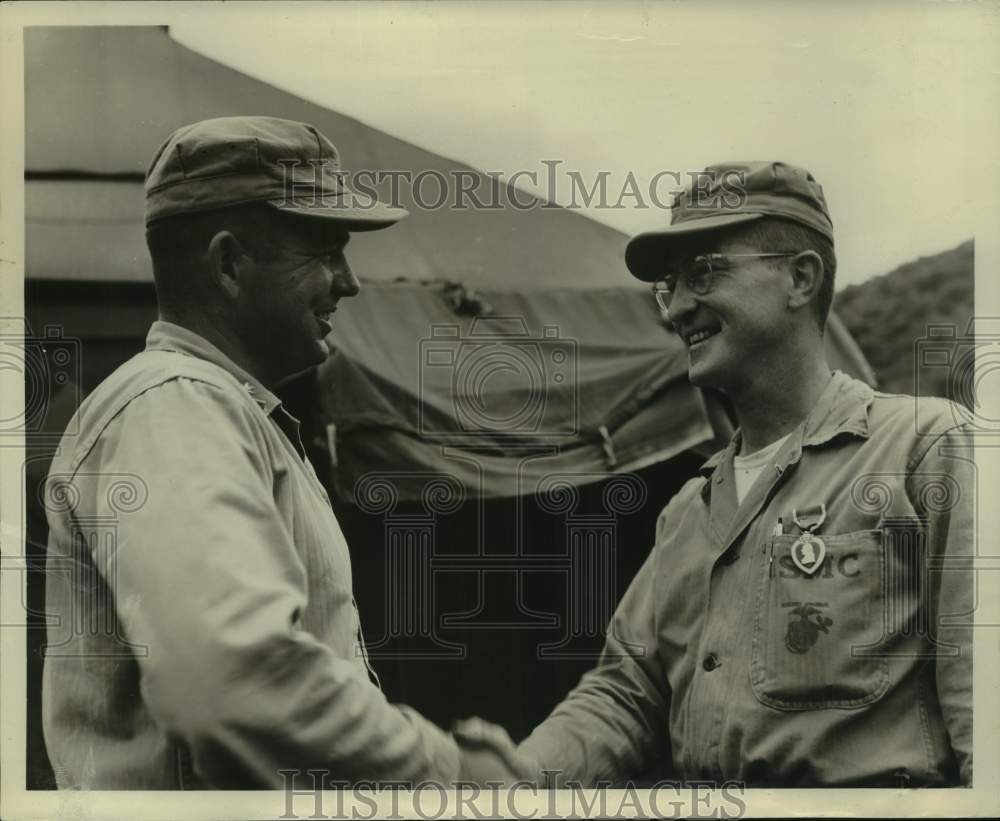 1953, Marine Captain Bem Price Awarded Purple Heart Medal in Korea - Historic Images