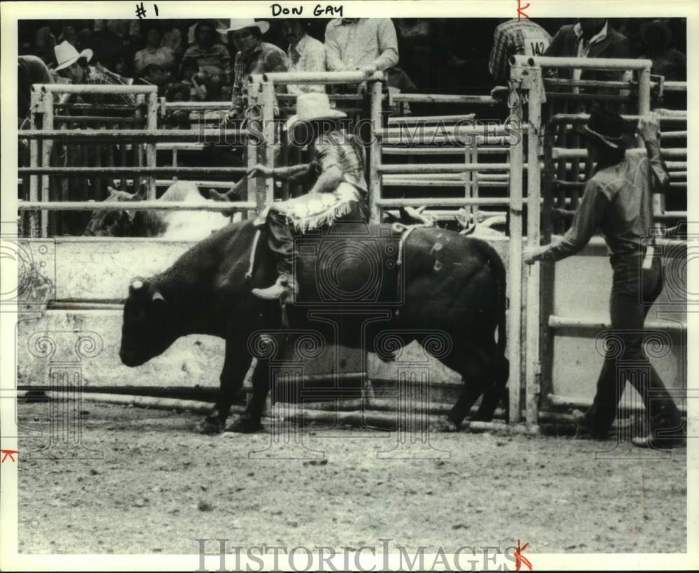 1979 Press Photo Donnie Gay, Bull Rider, at World Championship Pro Rodeo - Historic Images