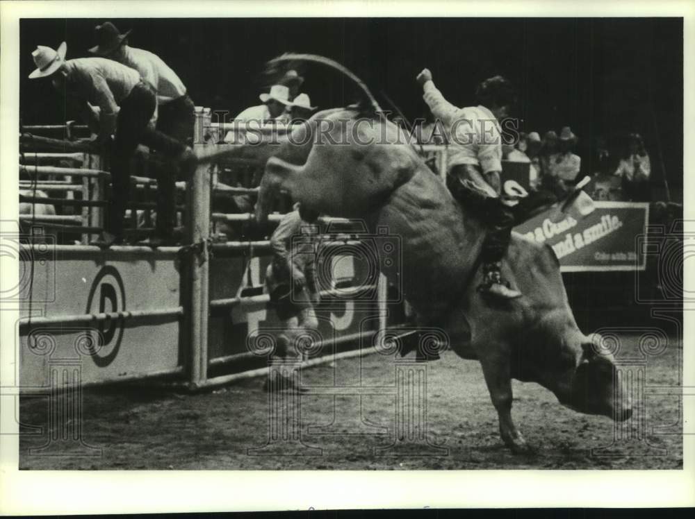 1980 Press Photo Bull Riding at the Rodeo - abna46391 - Historic Images
