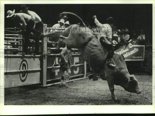 1980 Press Photo Bull Riding at the Rodeo - abna46391 - Historic Images