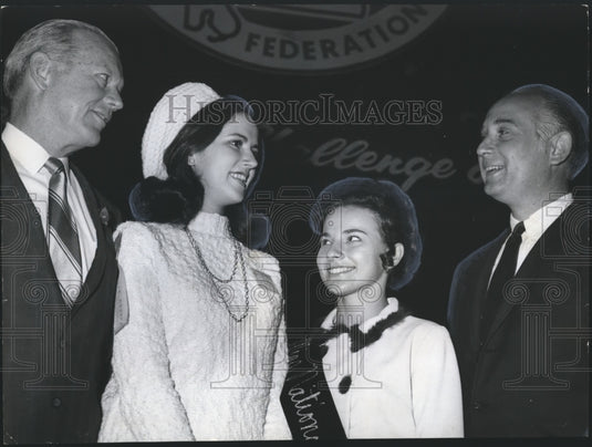 1969, Maid of Cotton, Peanut Queen, at Farm Bureau meeting, Alabama - Historic Images
