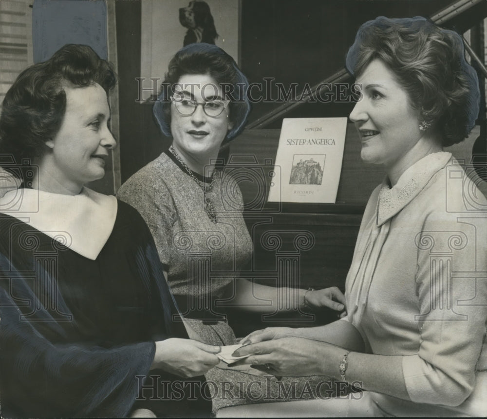 1962, Mrs. A. F. Curry Jr of Church Choir selling tickets for Opera - Historic Images