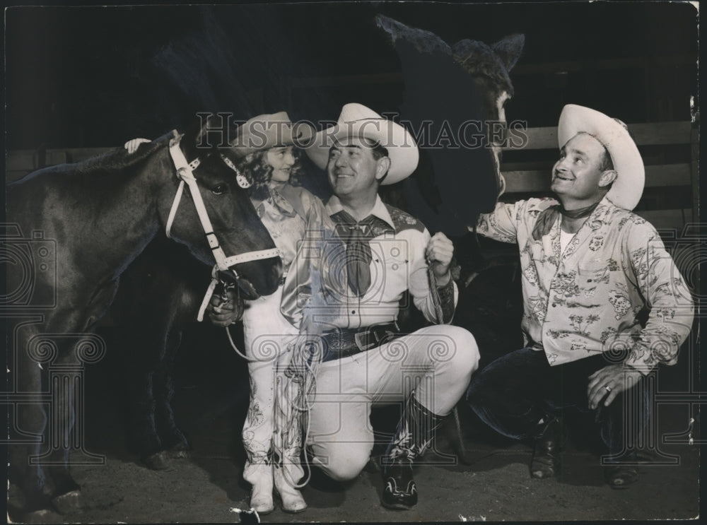 1950 Johnny Mack Brown with stars of the Wild West Roundup Show - Historic Images