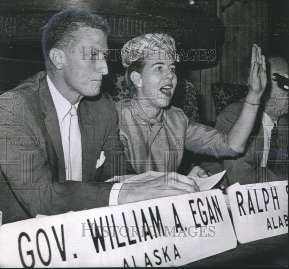 1960, Public Service Commissioner Ralph Smith and Woman at Meeting - Historic Images