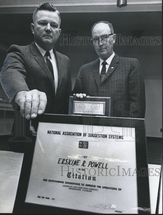 1966, Kenneth R. Daniel gives Citation to Erskine R. Powell at ACIPCO - Historic Images