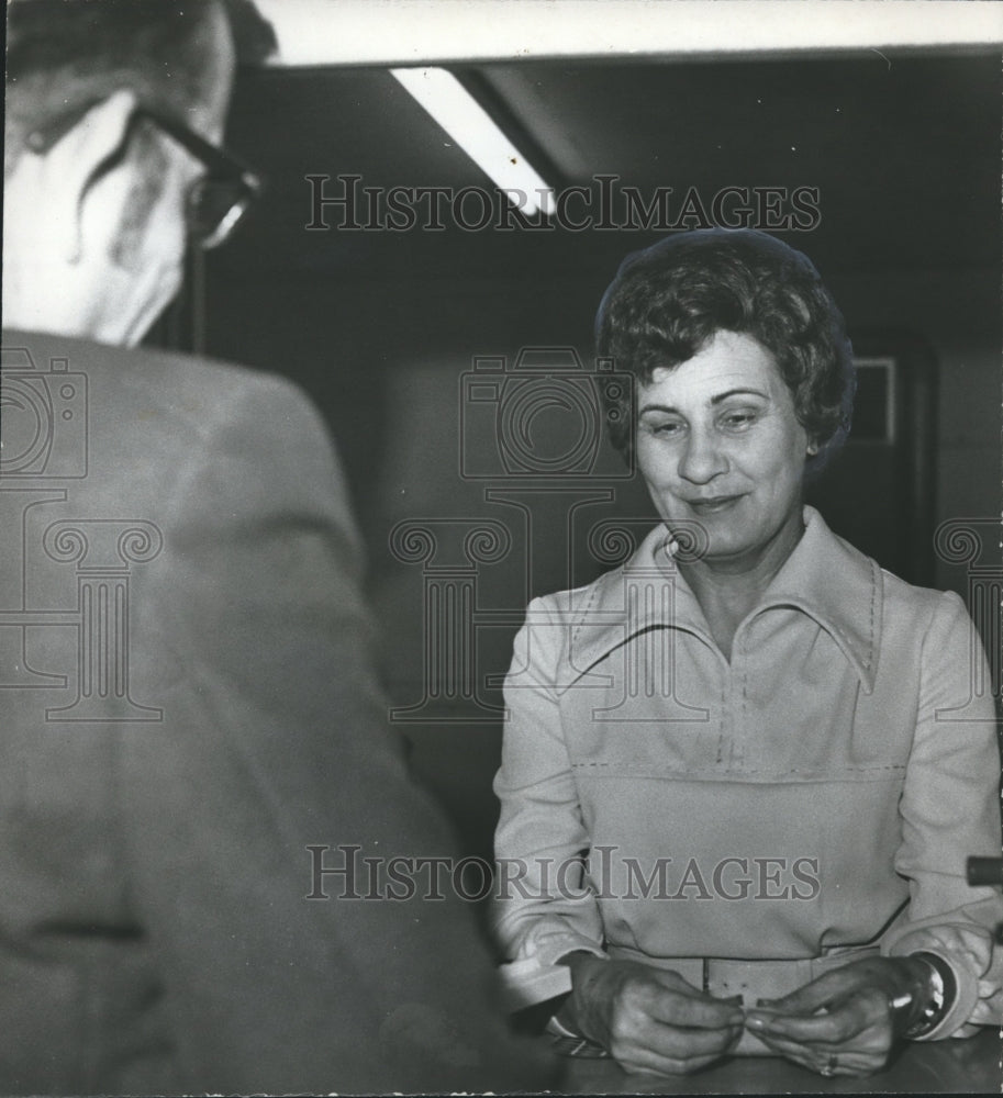 1974, Mrs. Lucille Clark, Pleasant Grove Postmaster, with customer - Historic Images