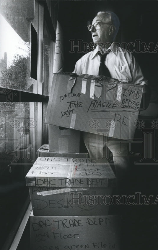 1978, Danny Danenberg of Chamber of Commerce, packs for Office Move - Historic Images