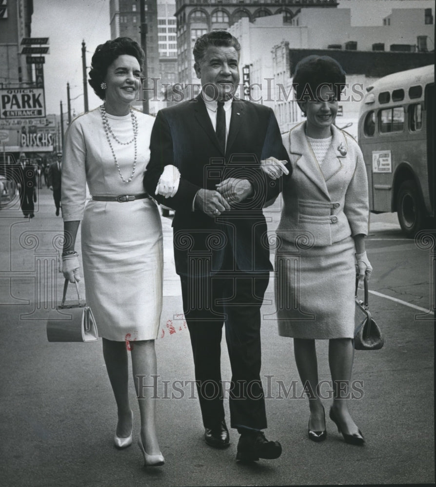 1966, Mrs. Polly Chambers, Ira Caps, Mrs. Mary K. Woodall walking - Historic Images