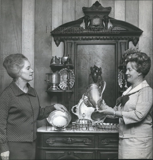 1965, Mrs. E. S. Brannon, Mrs. Cecil Buck, Clubwomen with Trophies - Historic Images