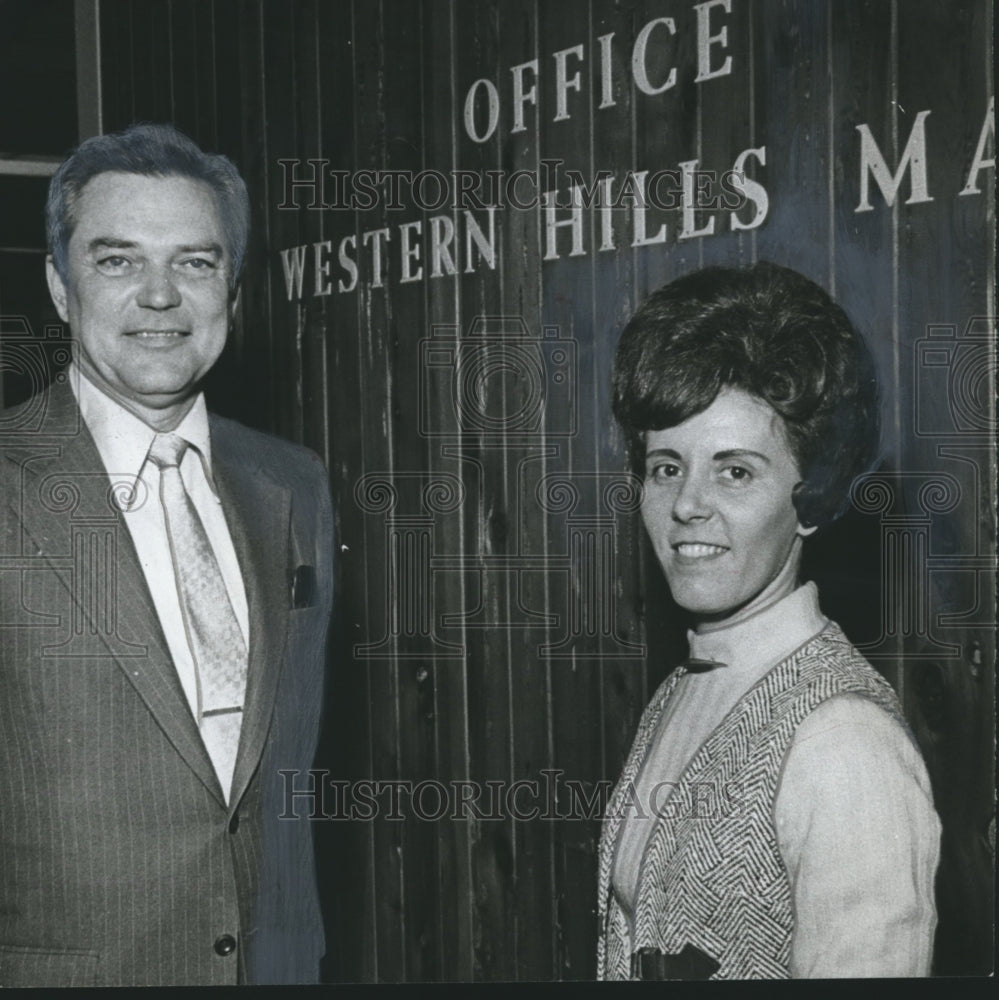 1971, Bill Denson, Manager, Western Hills Mall and Mrs. Peggy Oliver - Historic Images