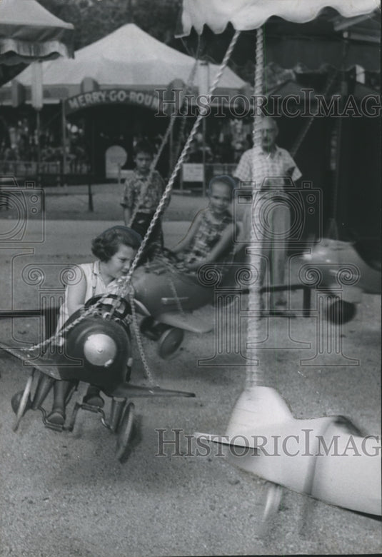 1958, Kids on Airplane Ride at Kiddieland, Fair Park, Birmingham - Historic Images