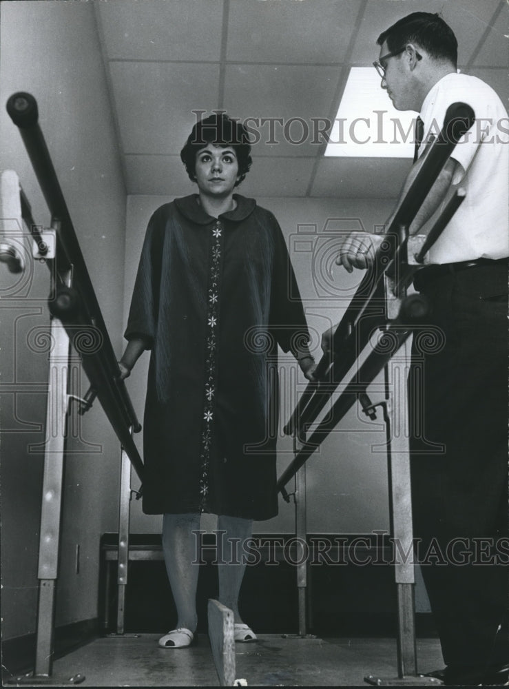 1967, Patient Learns to Walk Again, Baptist Medical Center, Alabama - Historic Images