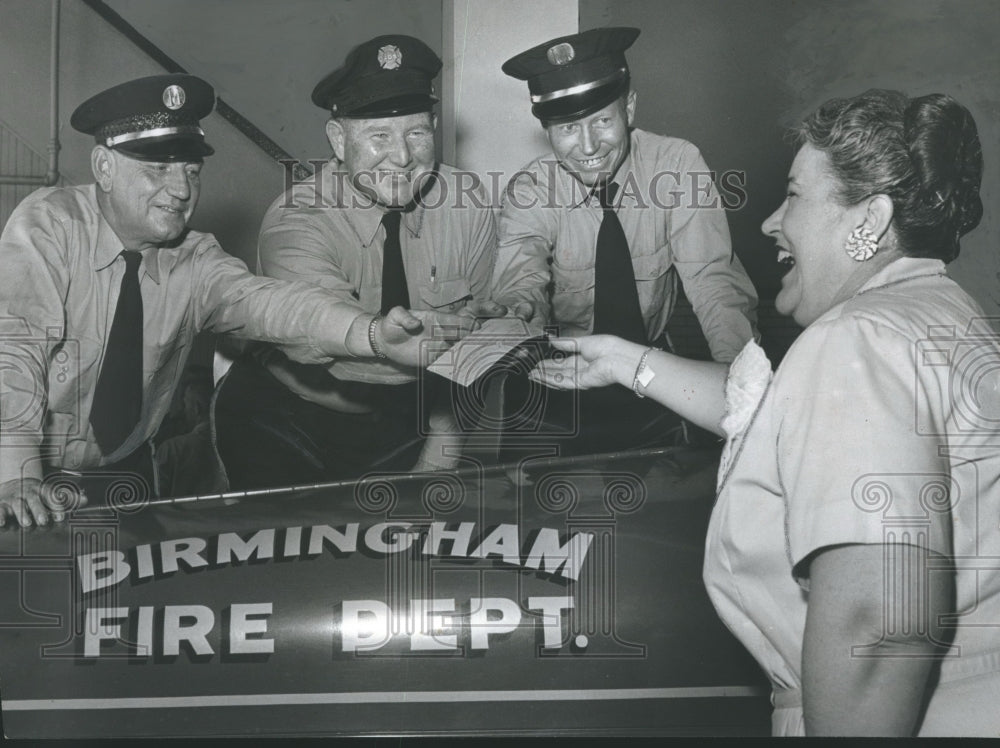 1959, Birmingham Fire Fighters Give Collections to Cancer Society - Historic Images