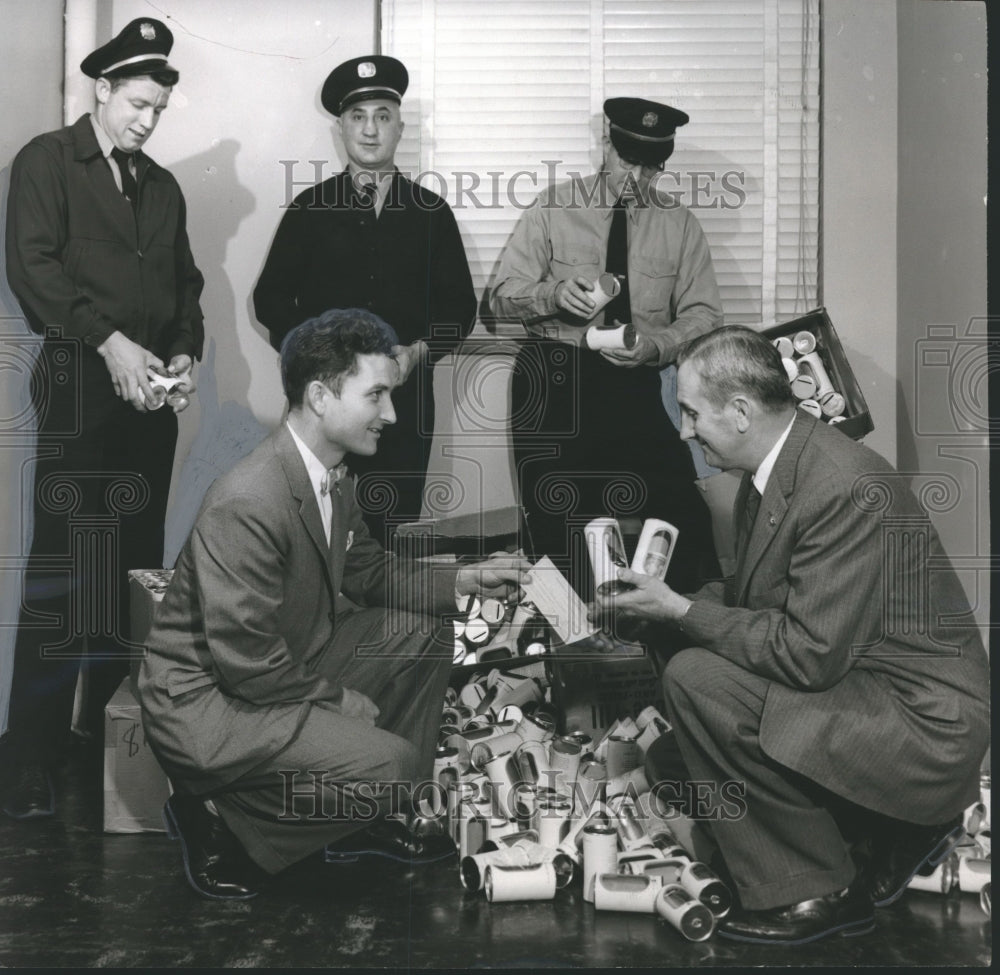 1958 Press Photo Fire Fighters Help Battle Polio with Money Collected in Stores - Historic Images